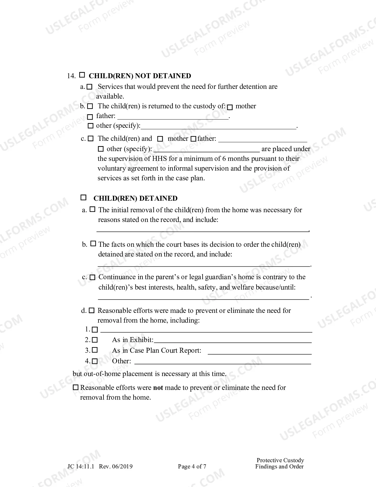 Preview Protective Custody Findings And Order
