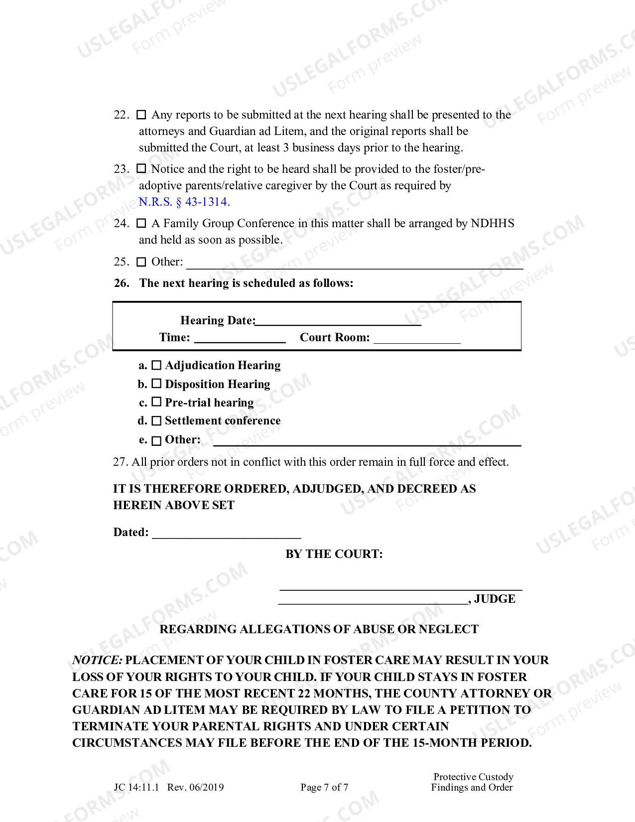 Preview Protective Custody Findings And Order