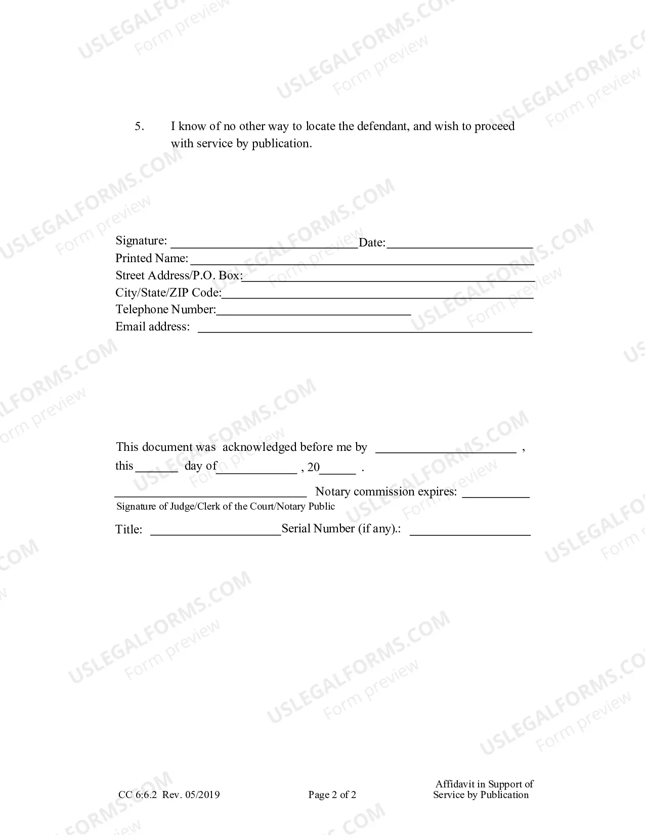 Preview Affidavit in Support of Service by Publication