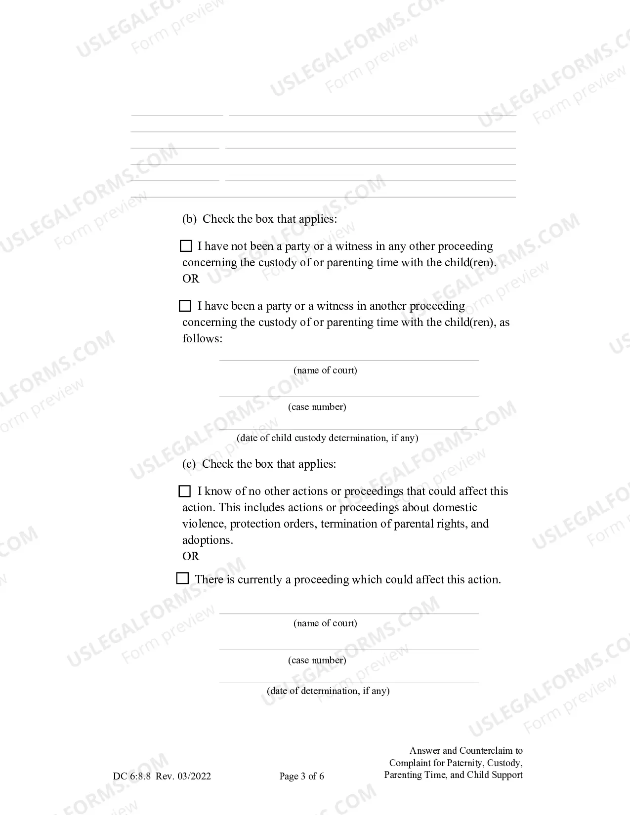Preview Answer and Counterclaim to Complaint for Paternity, Custody, Parenting Time, and Child Support