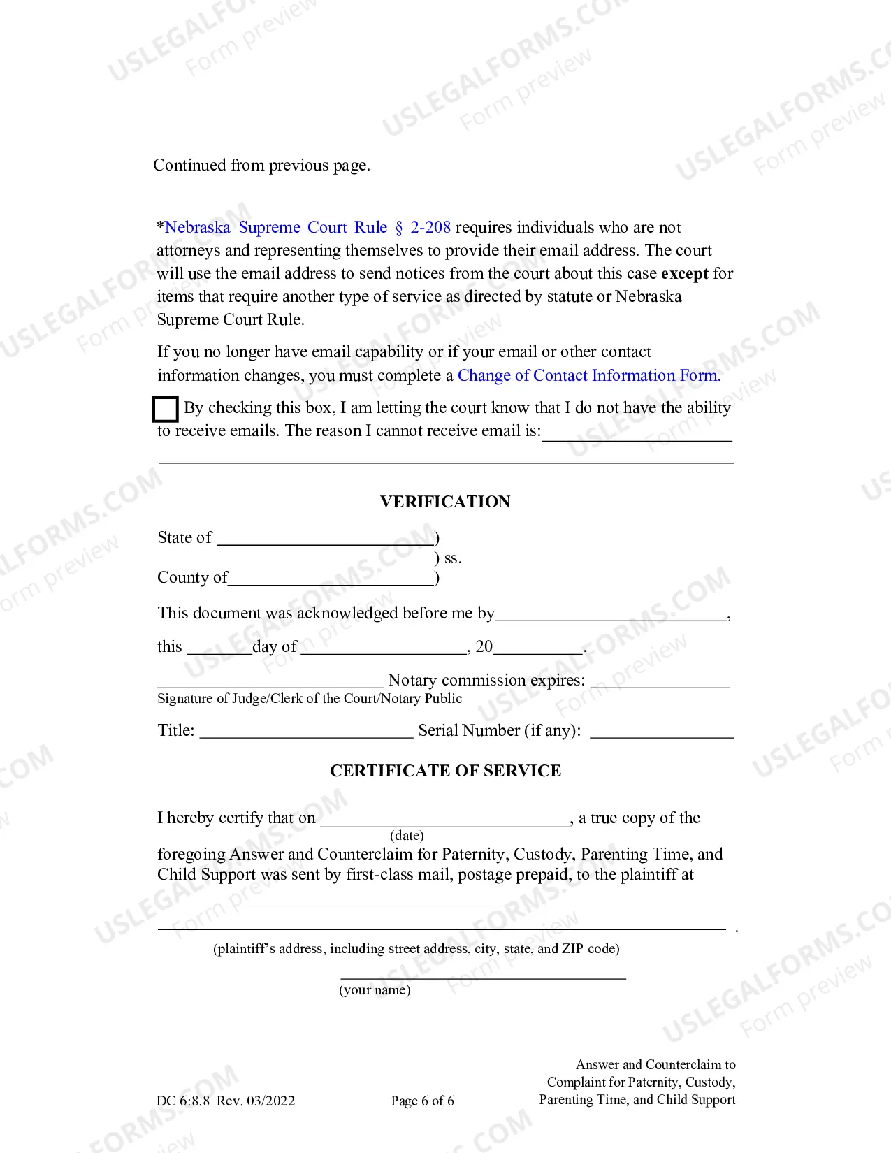 Preview Answer and Counterclaim to Complaint for Paternity, Custody, Parenting Time, and Child Support