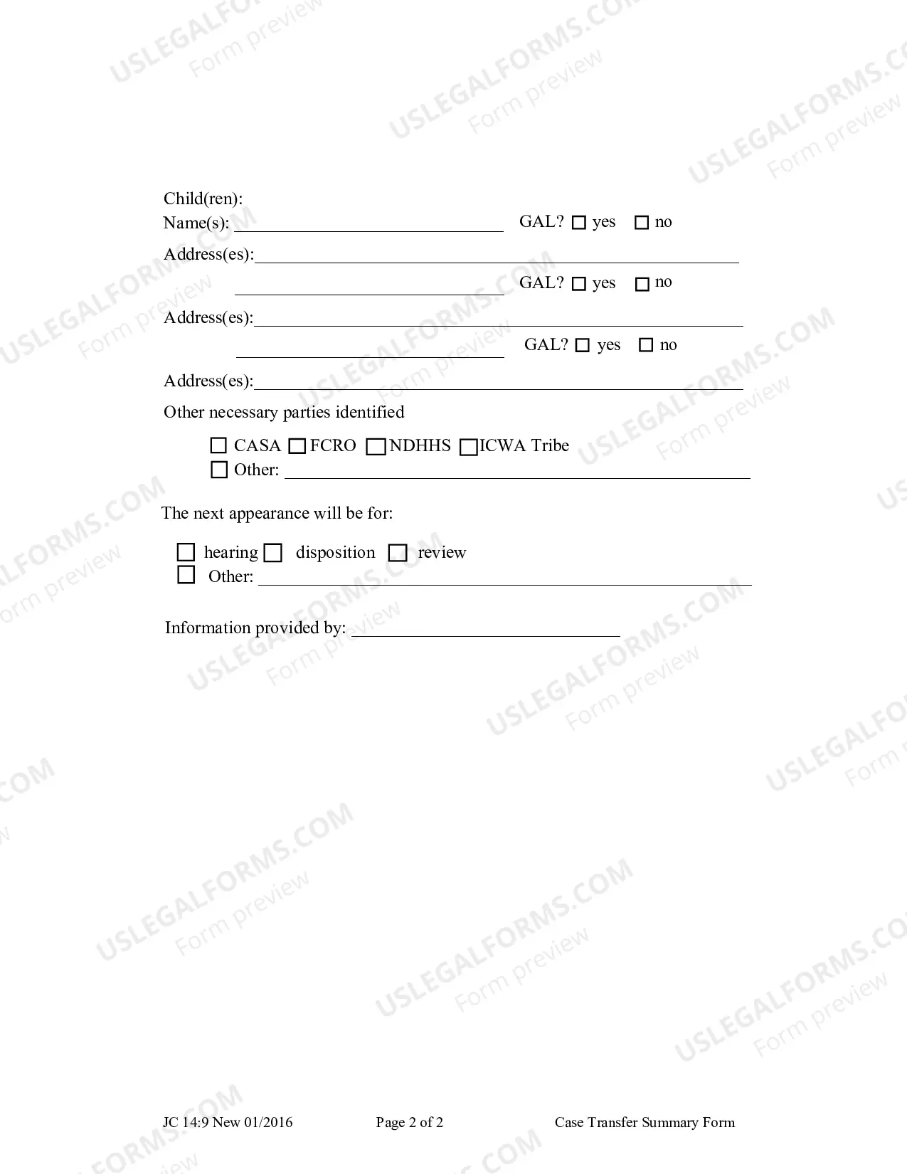 Preview Case Transfer Summary Form