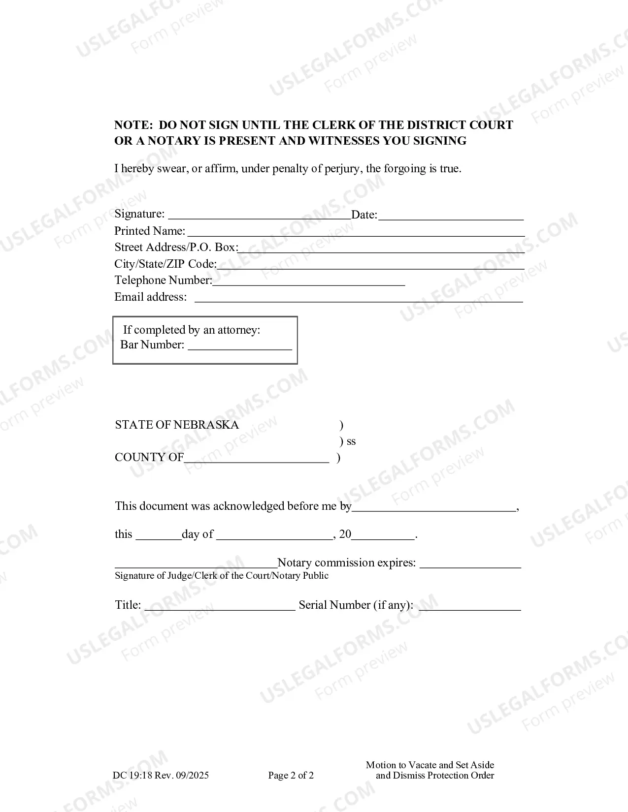 Preview Common to all protection types, Dismiss, Motion to Vacate and Set Aside and to Dismiss Protection Order (English)