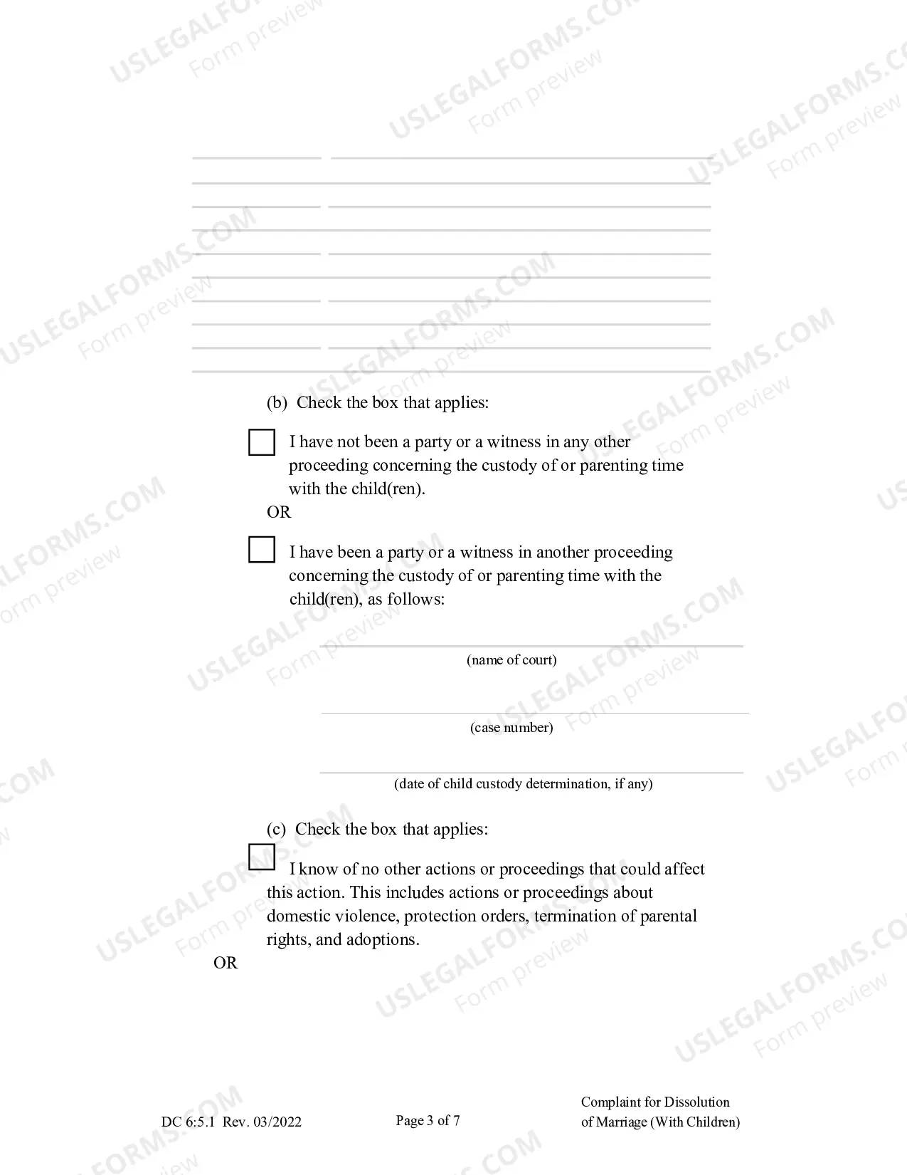 Preview Complaint for Dissolution of Marriage with Children (English)