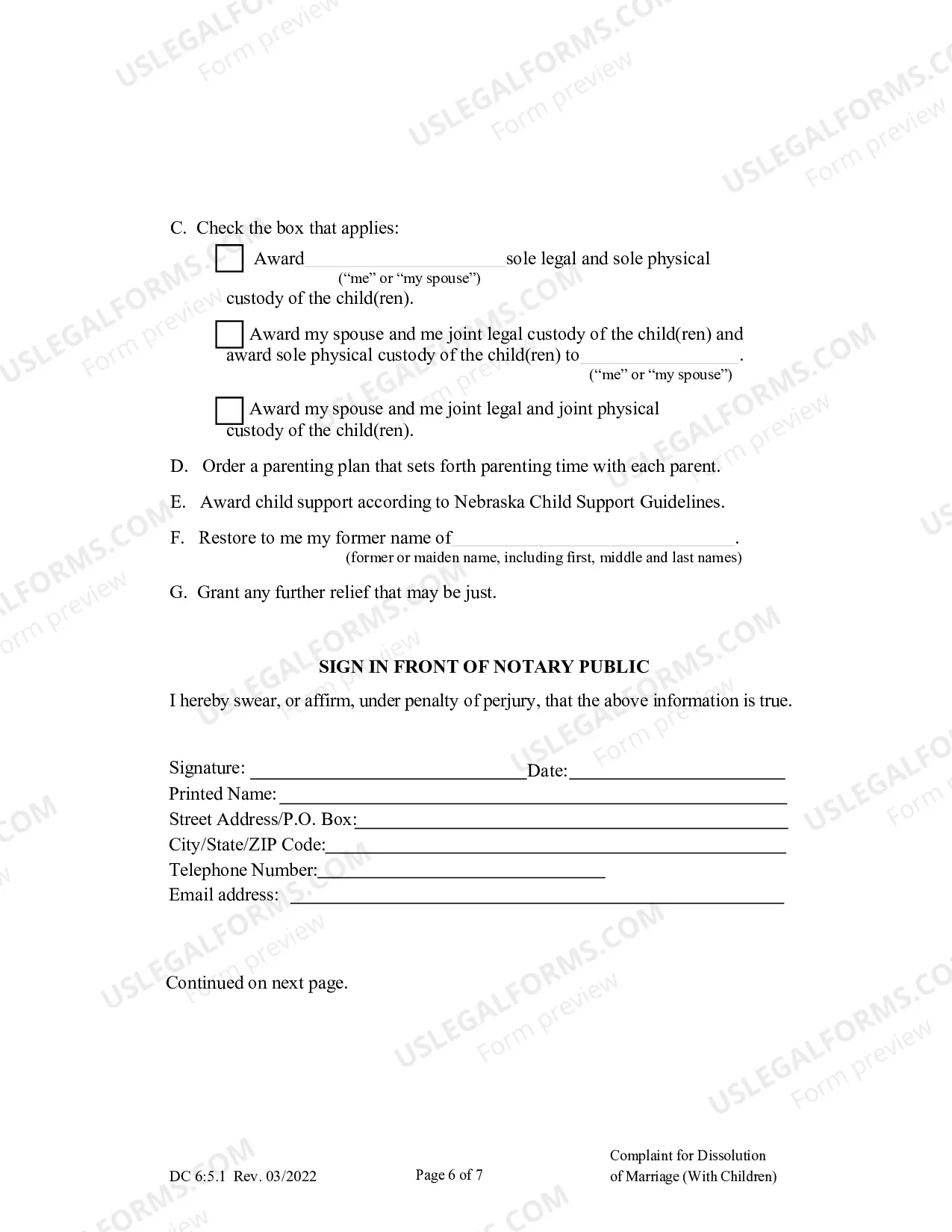 Preview Complaint for Dissolution of Marriage with Children (English)