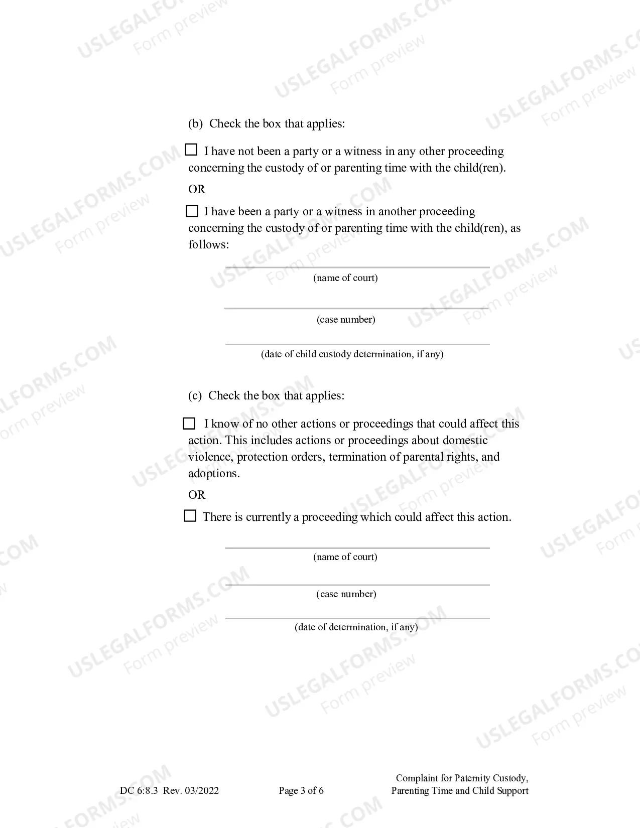 Preview Complaint for Paternity, Custody, Parenting Time, and Child Support