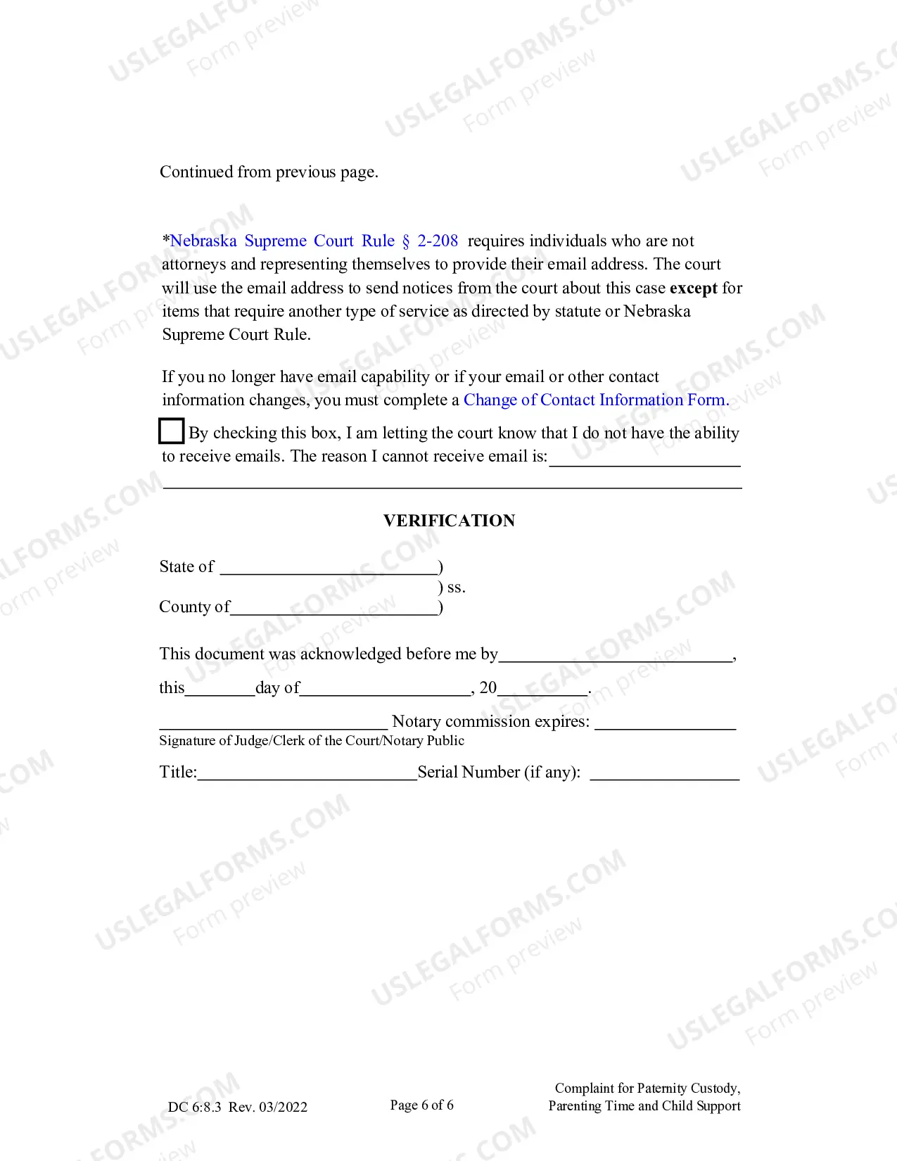 Preview Complaint for Paternity, Custody, Parenting Time, and Child Support
