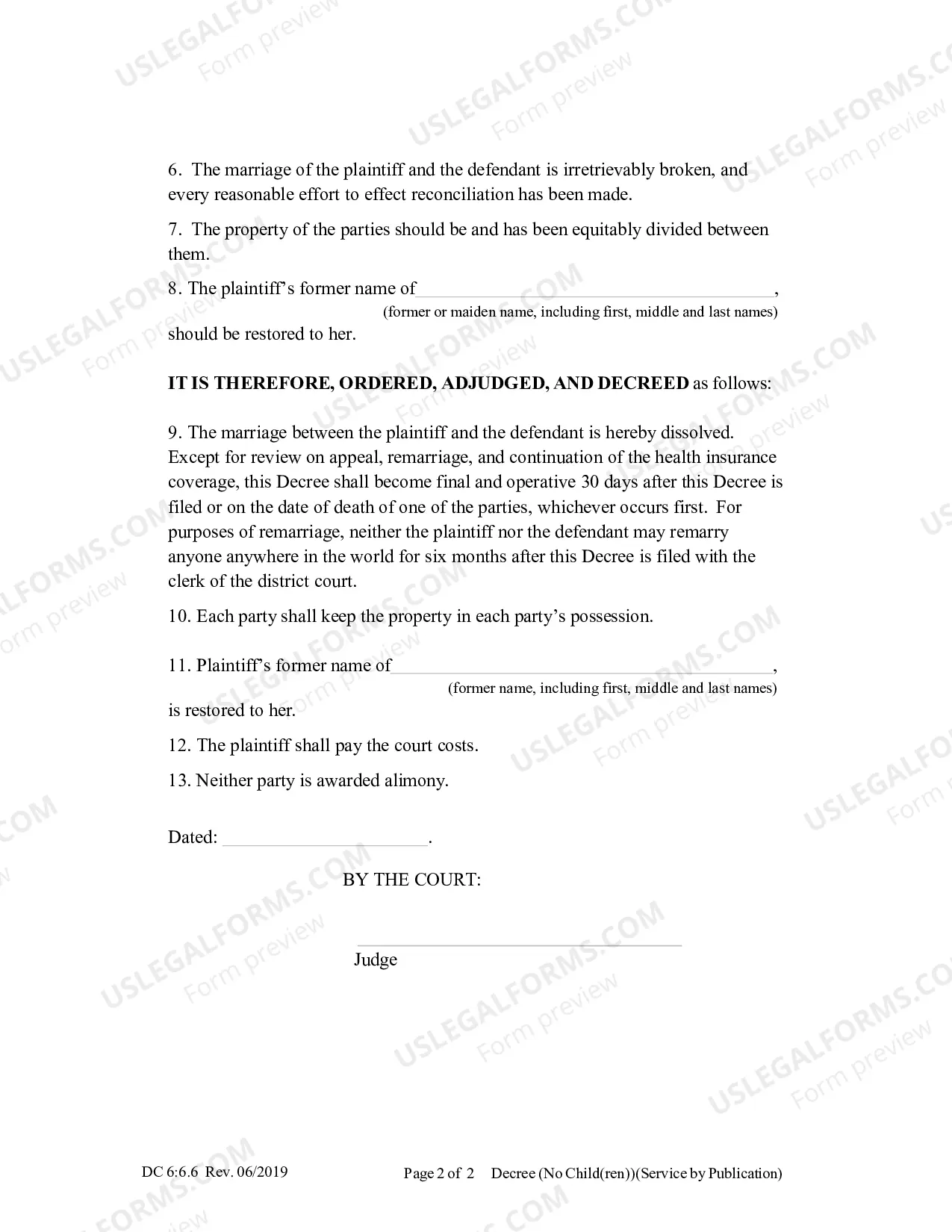 Preview Decree - No Children - Service by Publication
