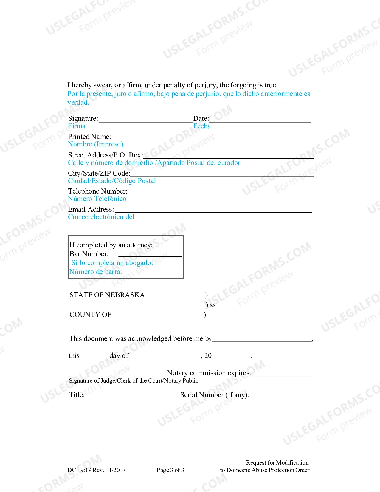 Preview Domestic Abuse, Request for Modification to Domestic Abuse Protection Order (Spanish)