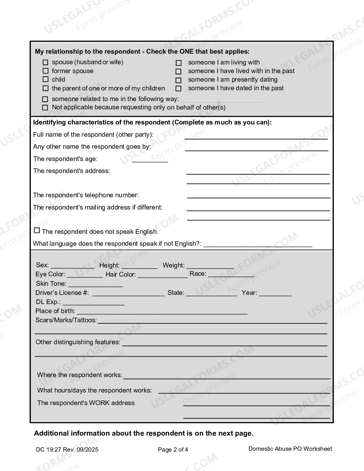 Preview Domestic Abuse, Worksheet, Information Worksheet