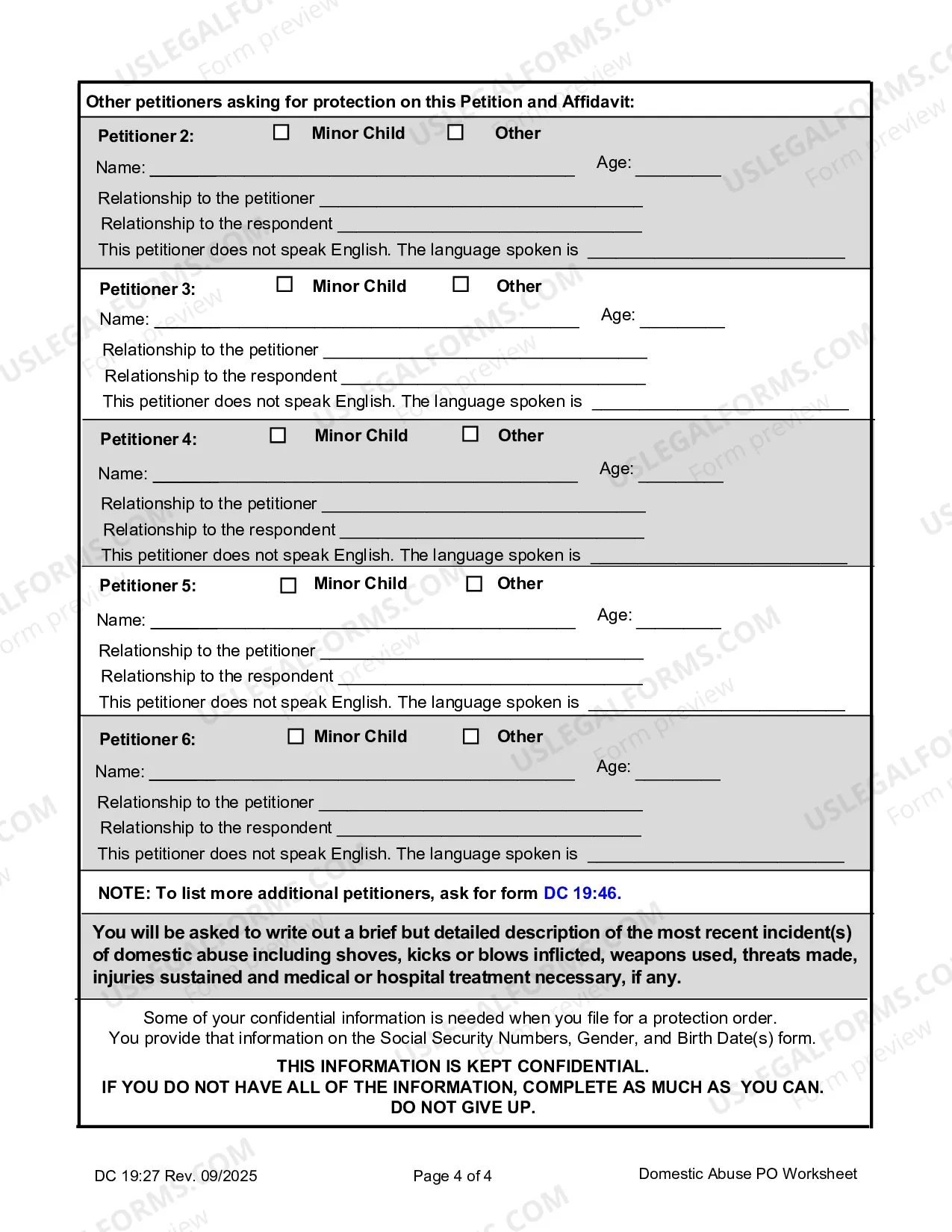 Preview Domestic Abuse, Worksheet, Information Worksheet