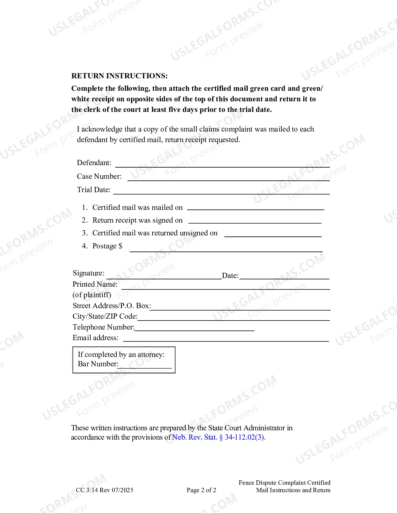 Preview Fence Dispute Complaint Certified Mail Instruction and Return