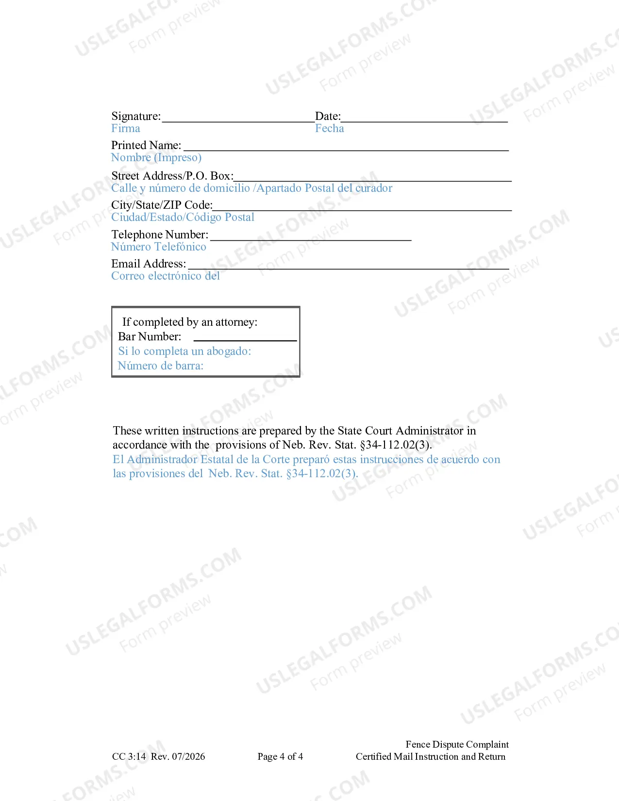 Preview Fence Dispute Complaint Certified Mail Instruction and Return