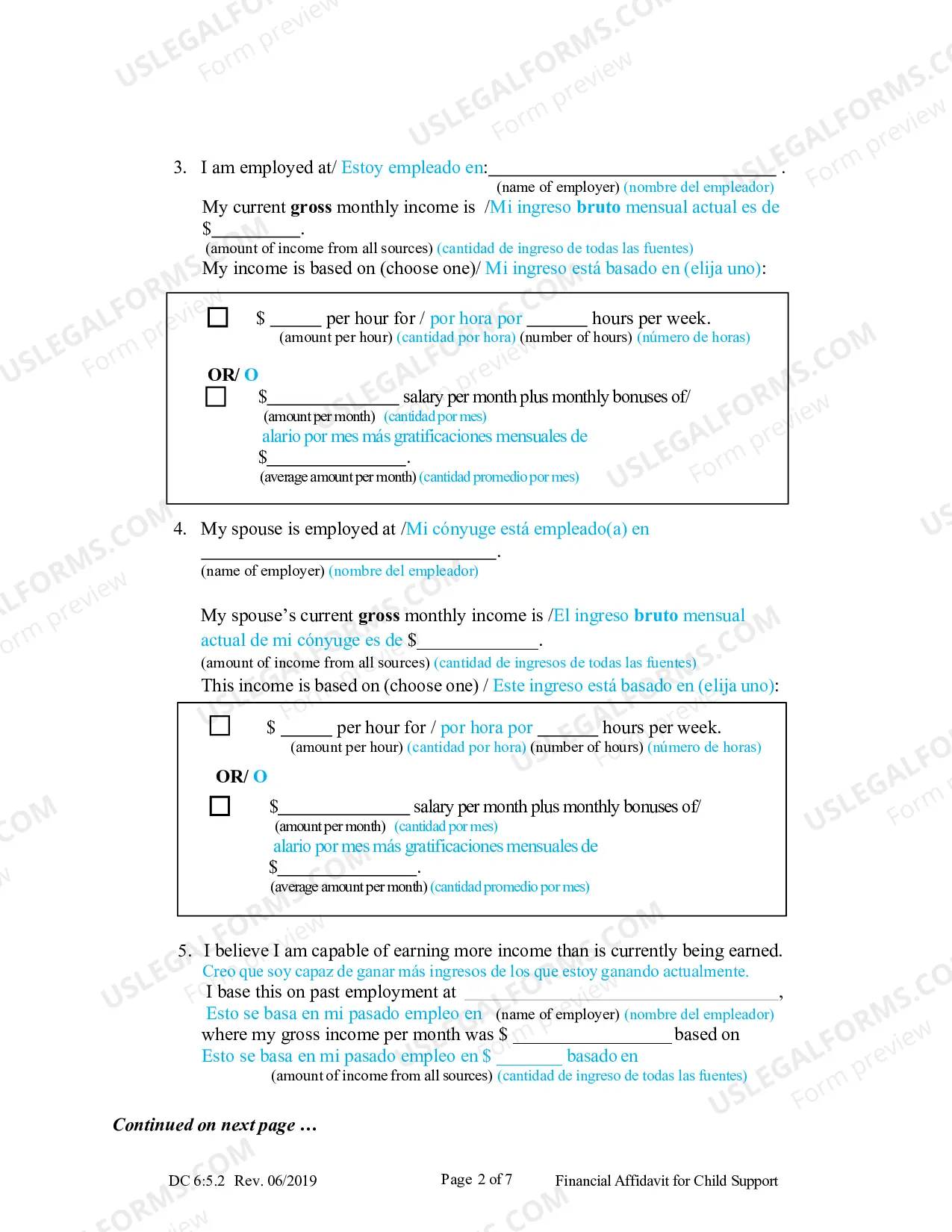 Preview Financial Affidavit for Child Support (Spanish)