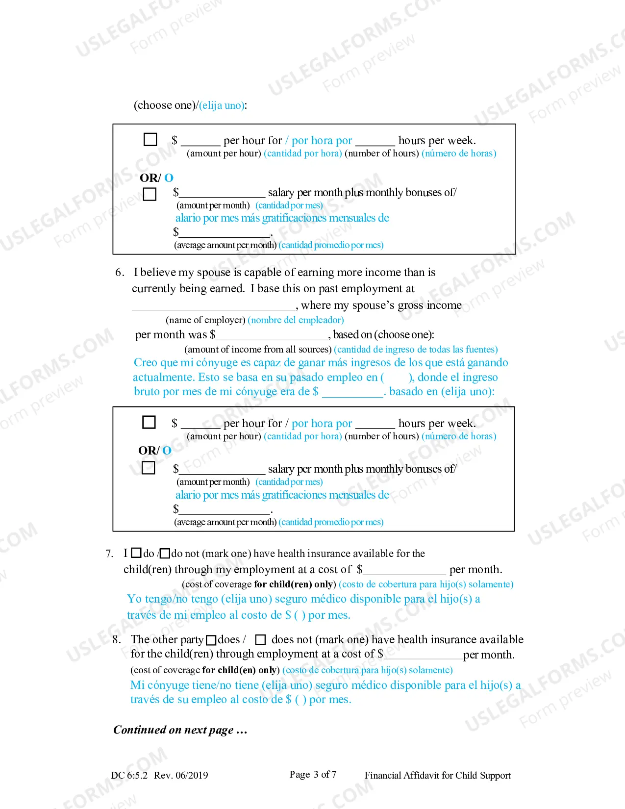 Preview Financial Affidavit for Child Support (Spanish)