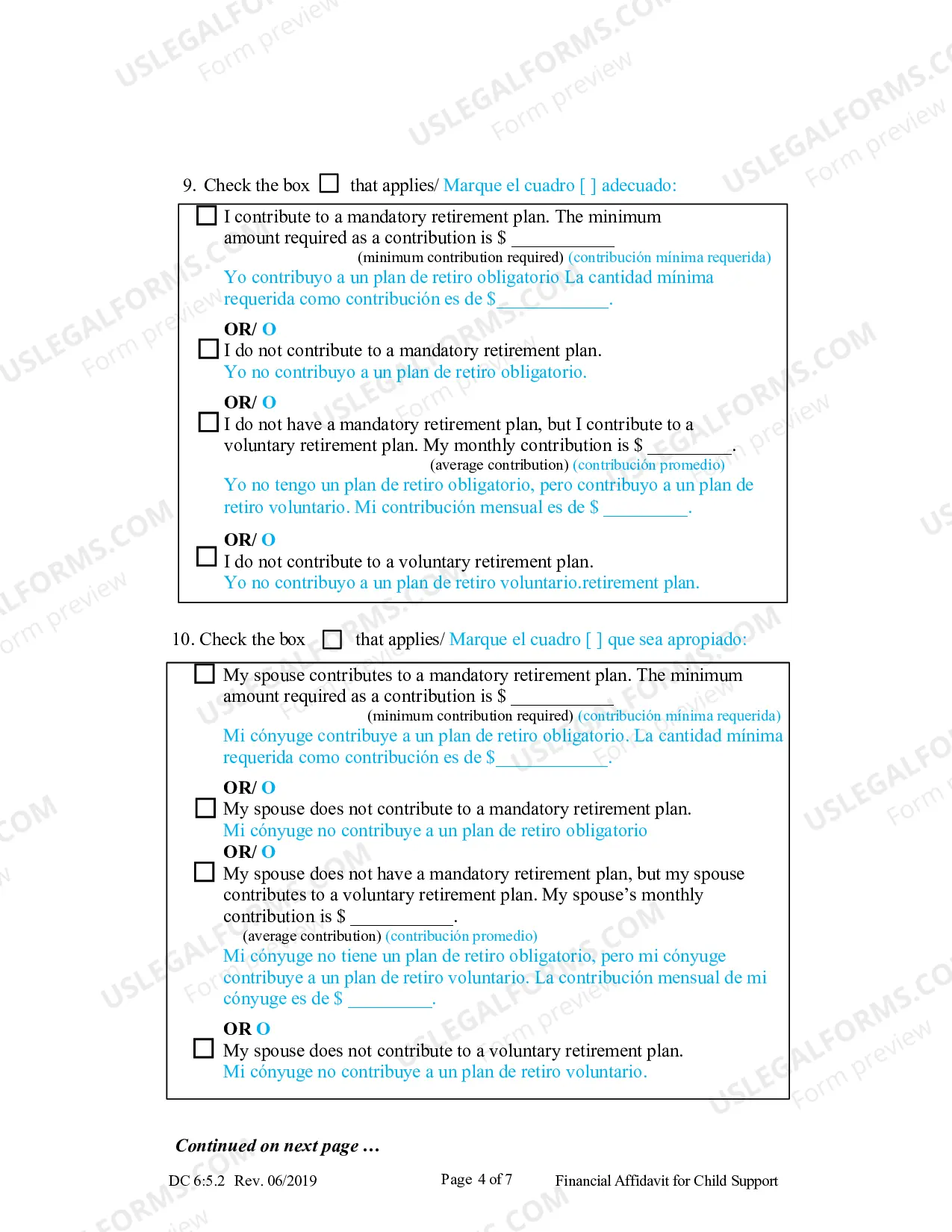 Preview Financial Affidavit for Child Support (Spanish)