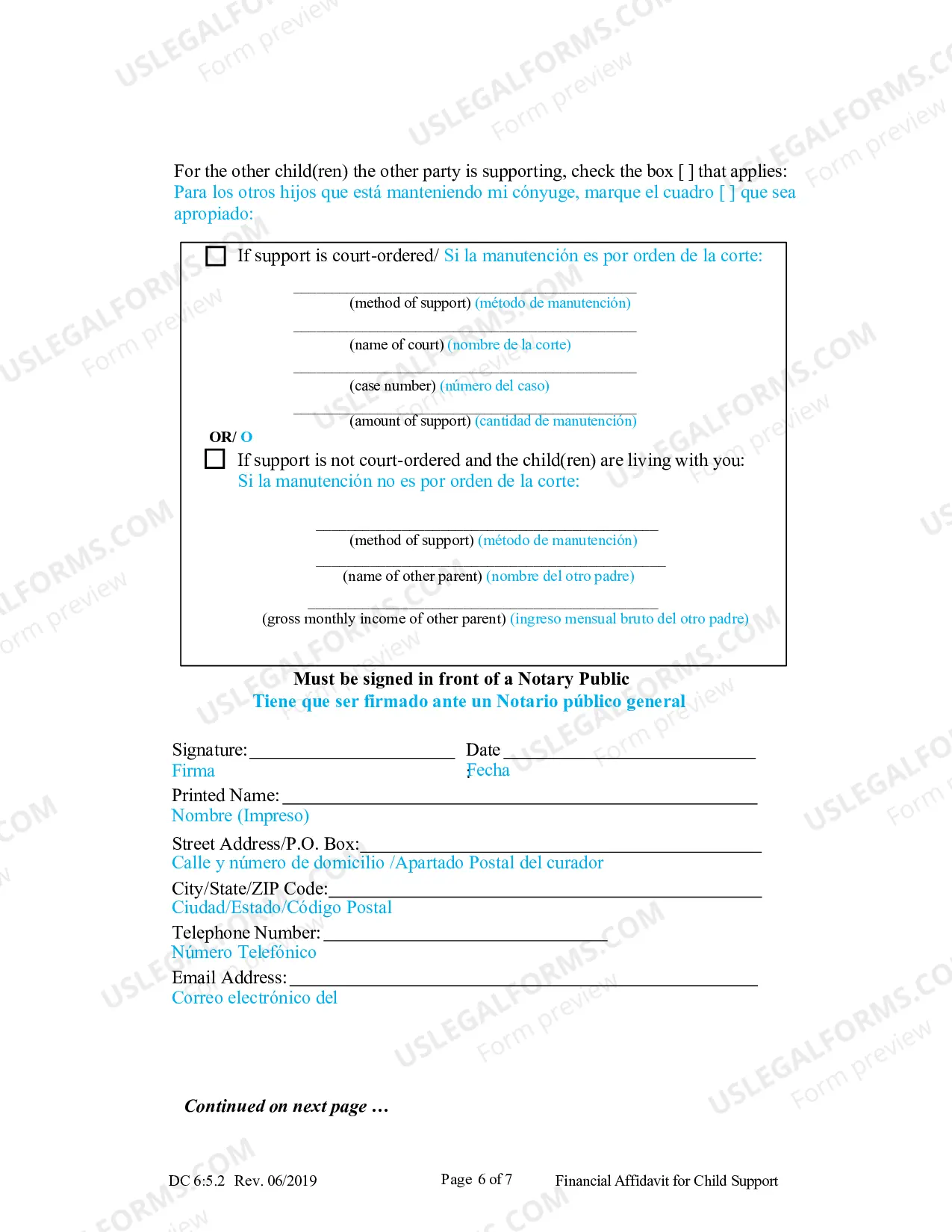 Preview Financial Affidavit for Child Support (Spanish)