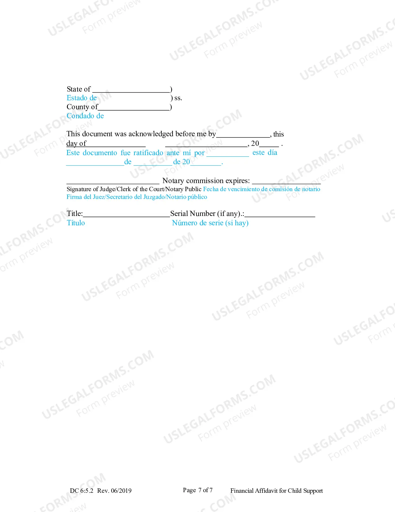Preview Financial Affidavit for Child Support (Spanish)