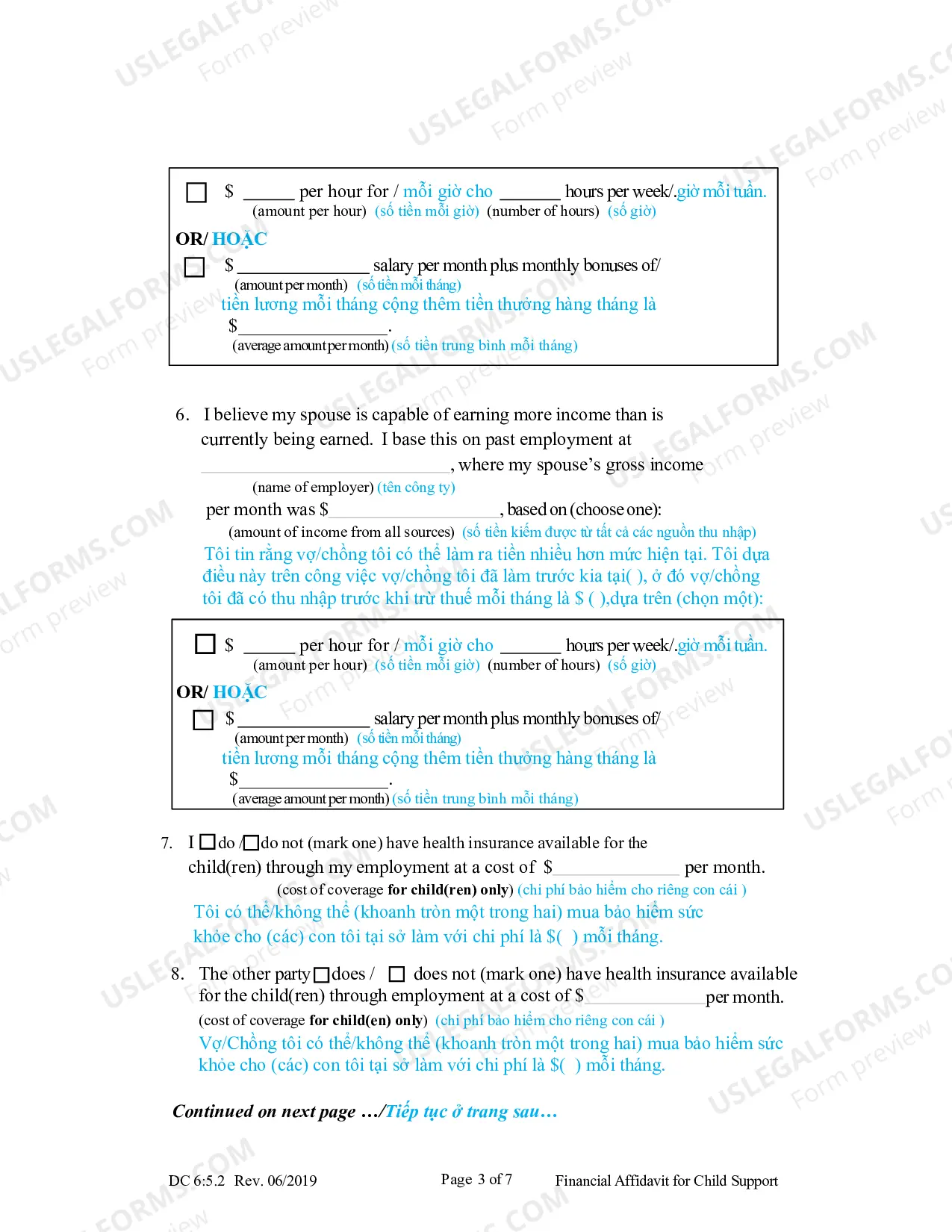 Preview Financial Affidavit for Child Support (Vietnamese)