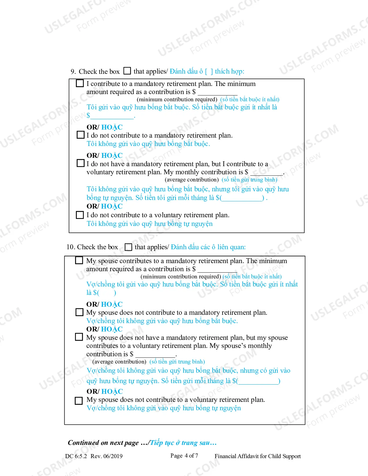 Preview Financial Affidavit for Child Support (Vietnamese)