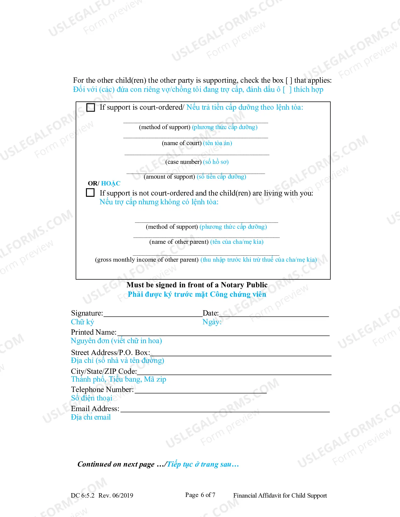 Preview Financial Affidavit for Child Support (Vietnamese)