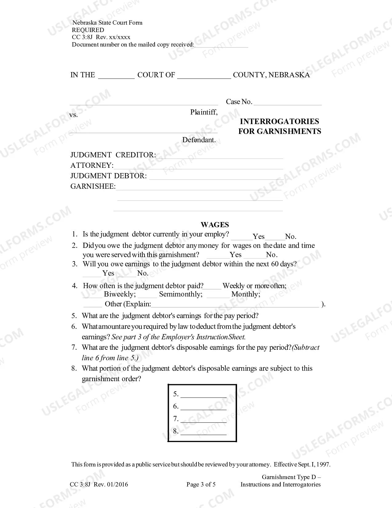 Preview Garnishment Type D - Instructions and Interrogatories