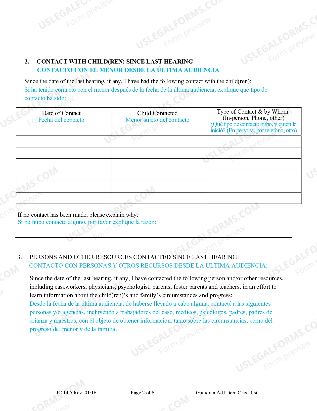 Preview Guardian Ad Litem Checklist (Spanish)