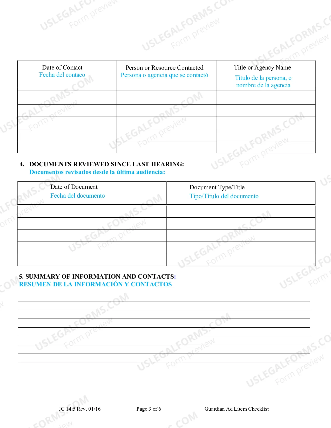 Preview Guardian Ad Litem Checklist (Spanish)