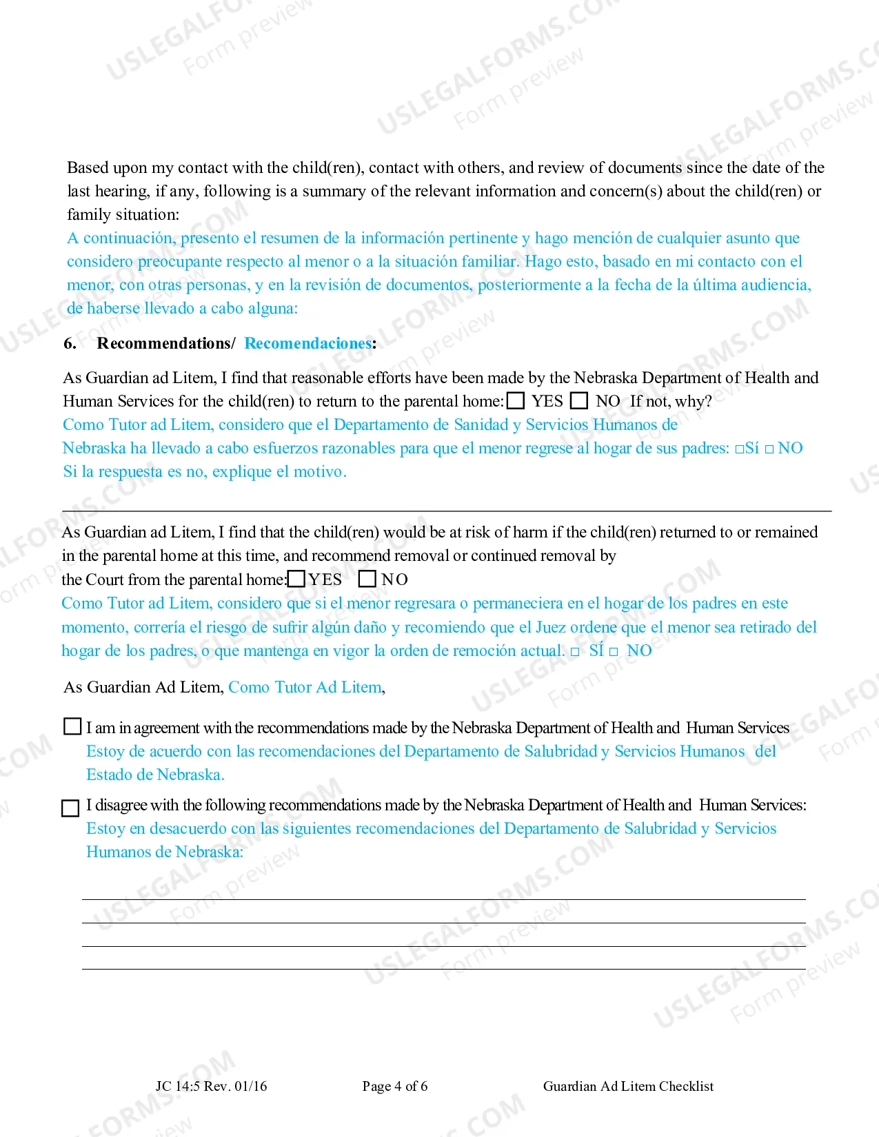 Preview Guardian Ad Litem Checklist (Spanish)