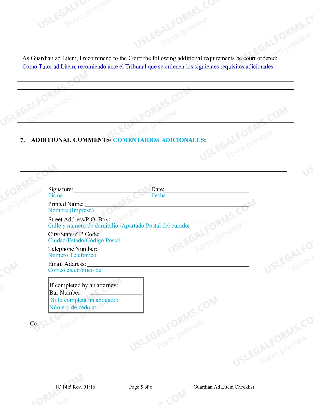 Preview Guardian Ad Litem Checklist (Spanish)