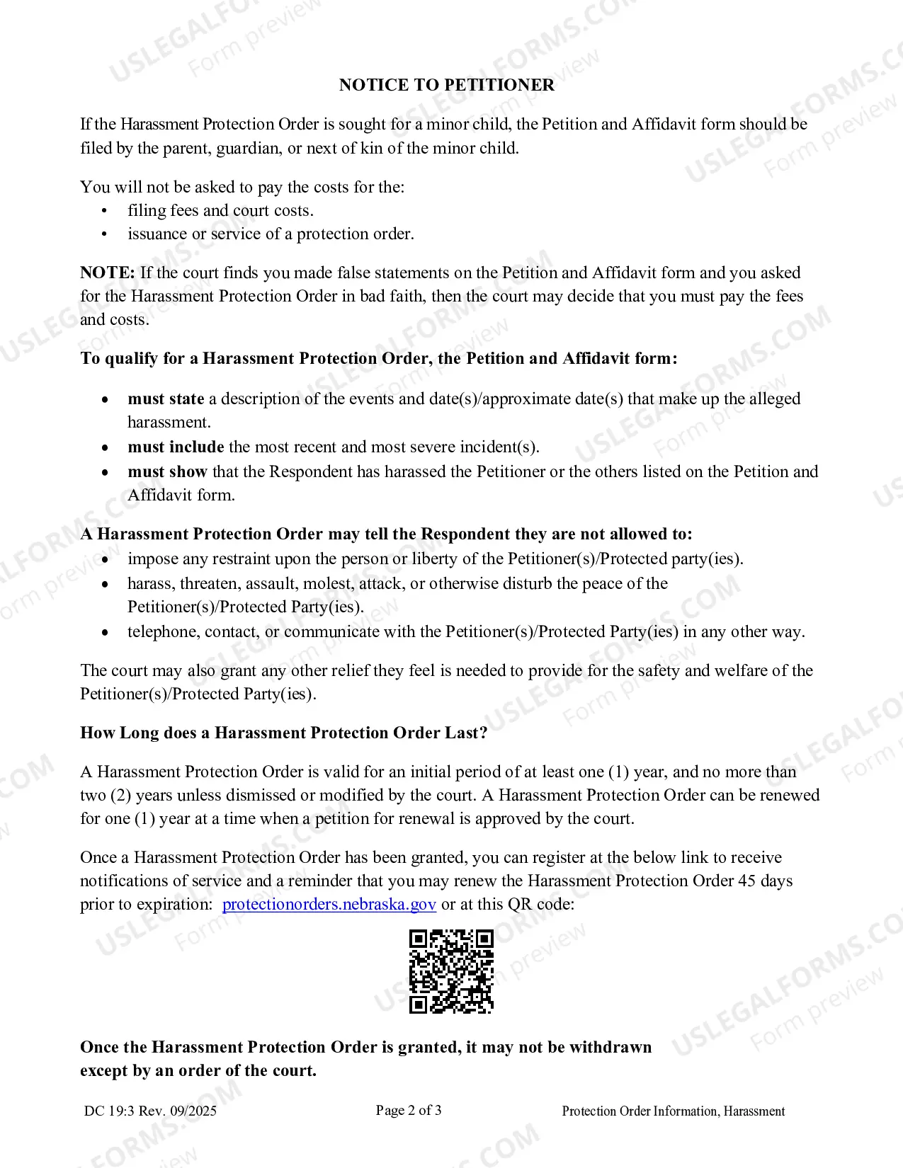 Preview Harassment, Information, Protection Order Information