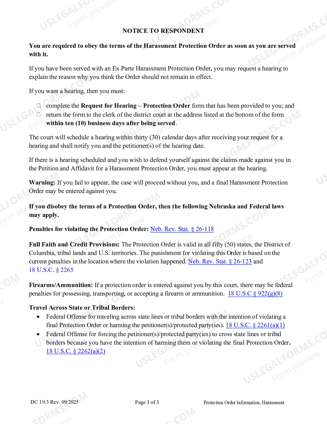 Preview Harassment, Information, Protection Order Information