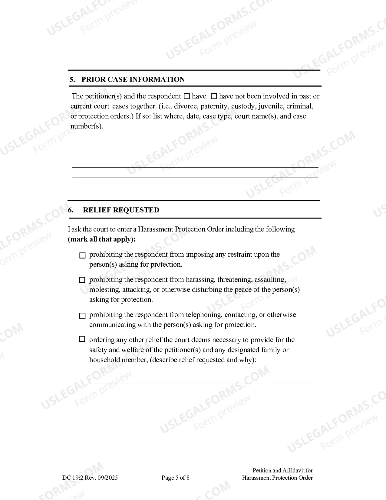 Preview Harassment, Petition and Affidavit to Obtain Harassment Protection Order