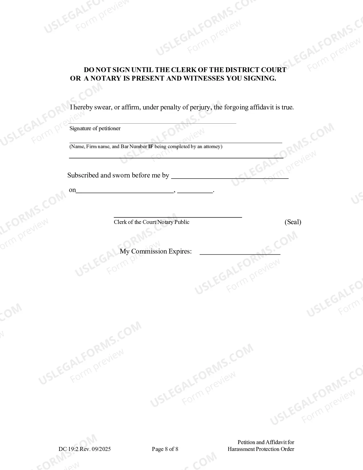 Preview Harassment, Petition and Affidavit to Obtain Harassment Protection Order