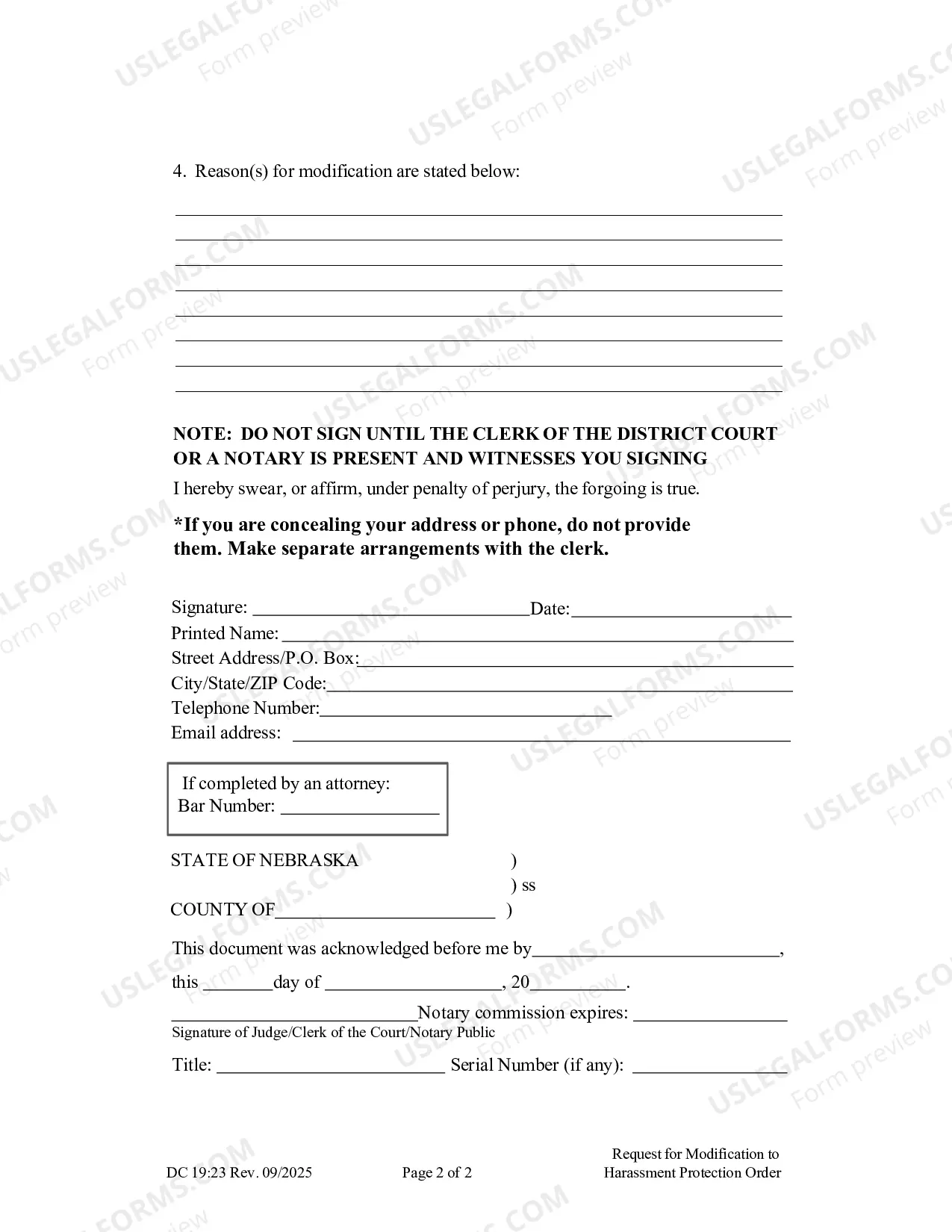 Preview Harassment, Request for Modification to Harassment Protection Order