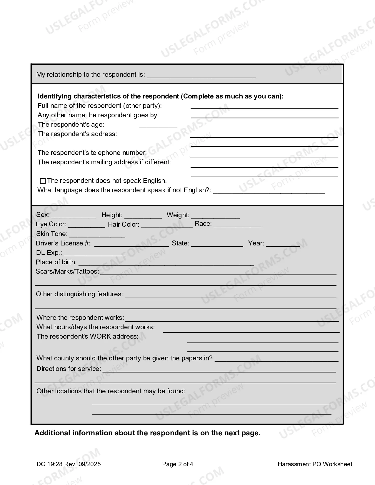 Preview Harassment, Worksheet, Information Worksheet