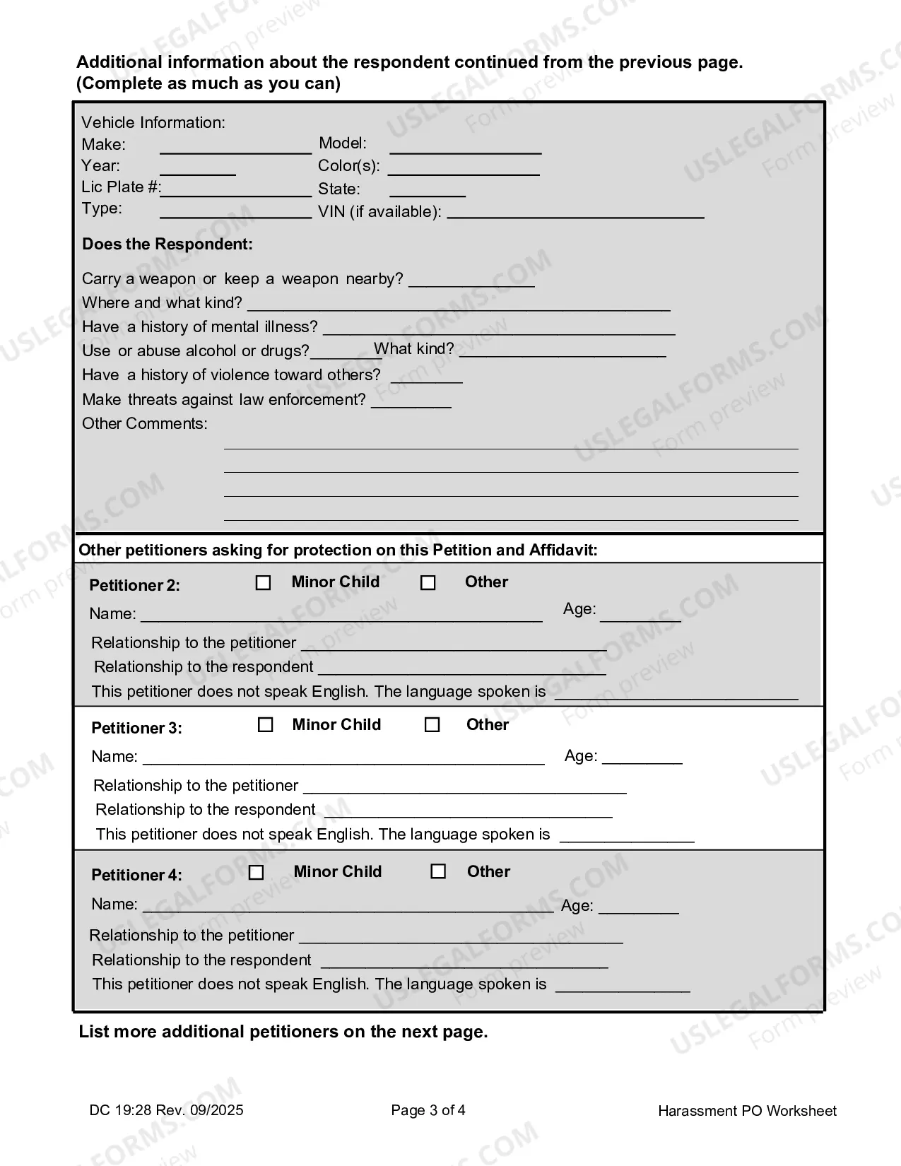 Preview Harassment, Worksheet, Information Worksheet