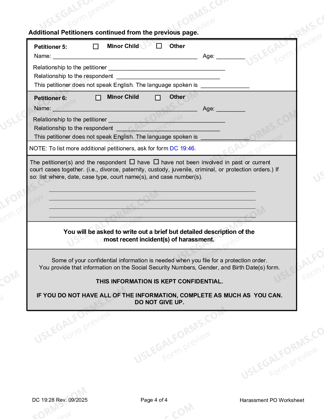 Preview Harassment, Worksheet, Information Worksheet