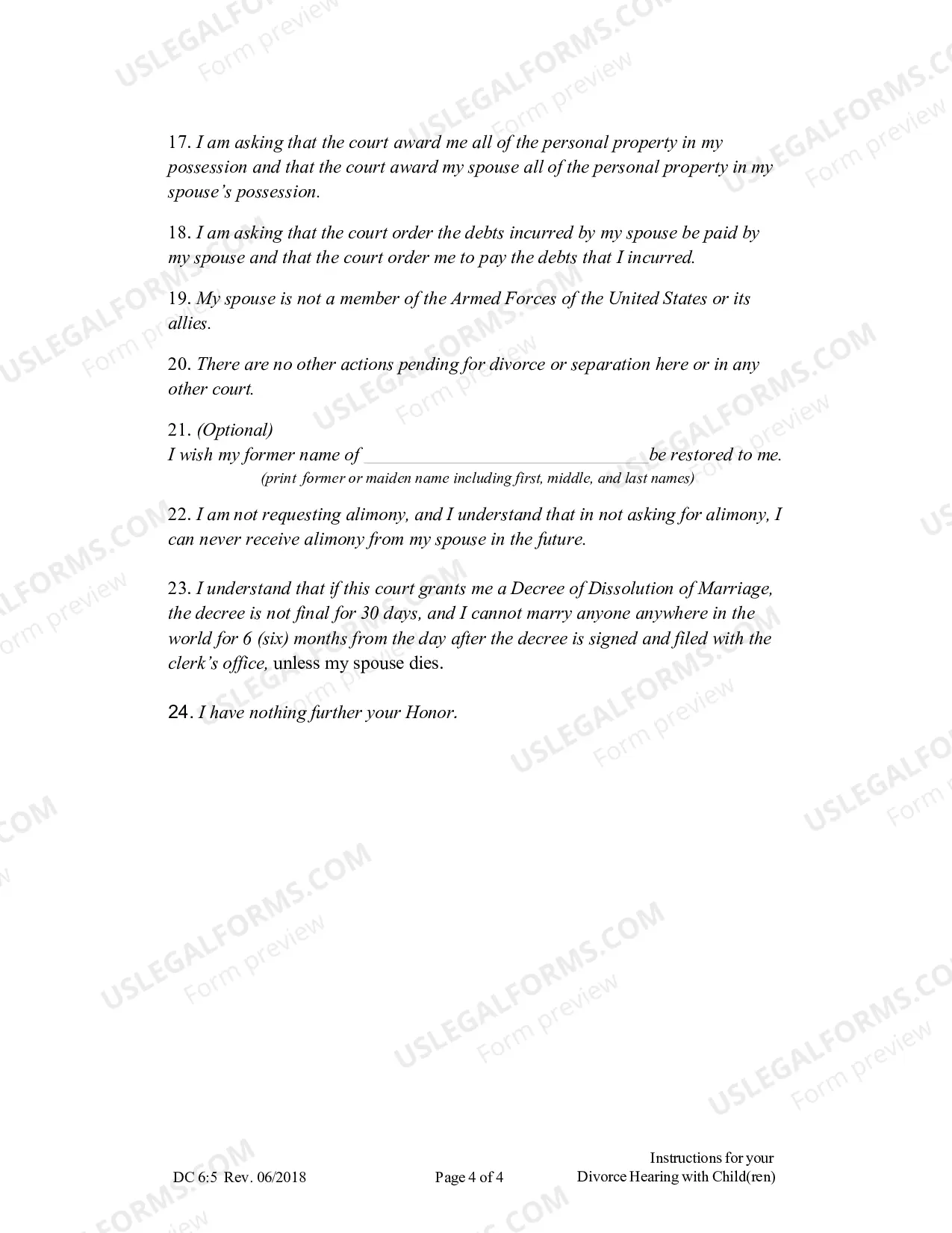 Preview Instructions for Your Divorce Hearing - With Children (English)