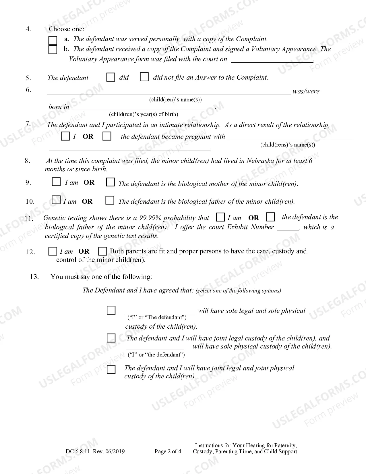 Preview Instructions for Your Hearing on the Complaint for Paternity, Custody, Parenting Time, and Child Support.