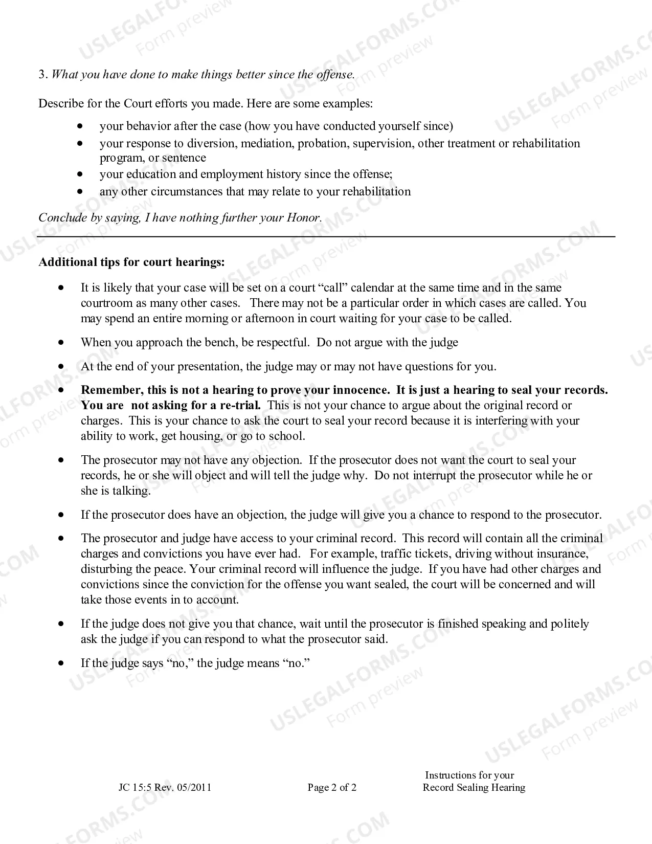 Preview Instructions for Your Record Sealing Hearing