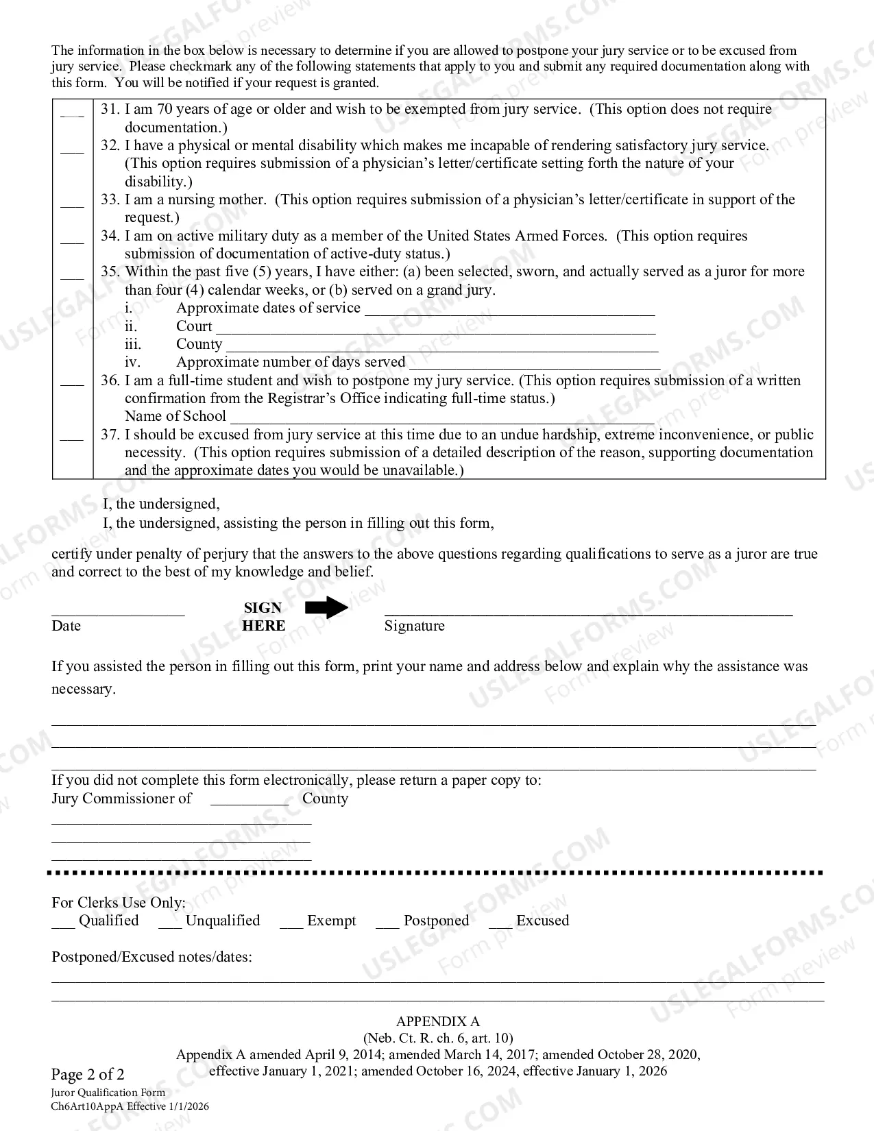 Preview Nebraska Juror Qualification Form