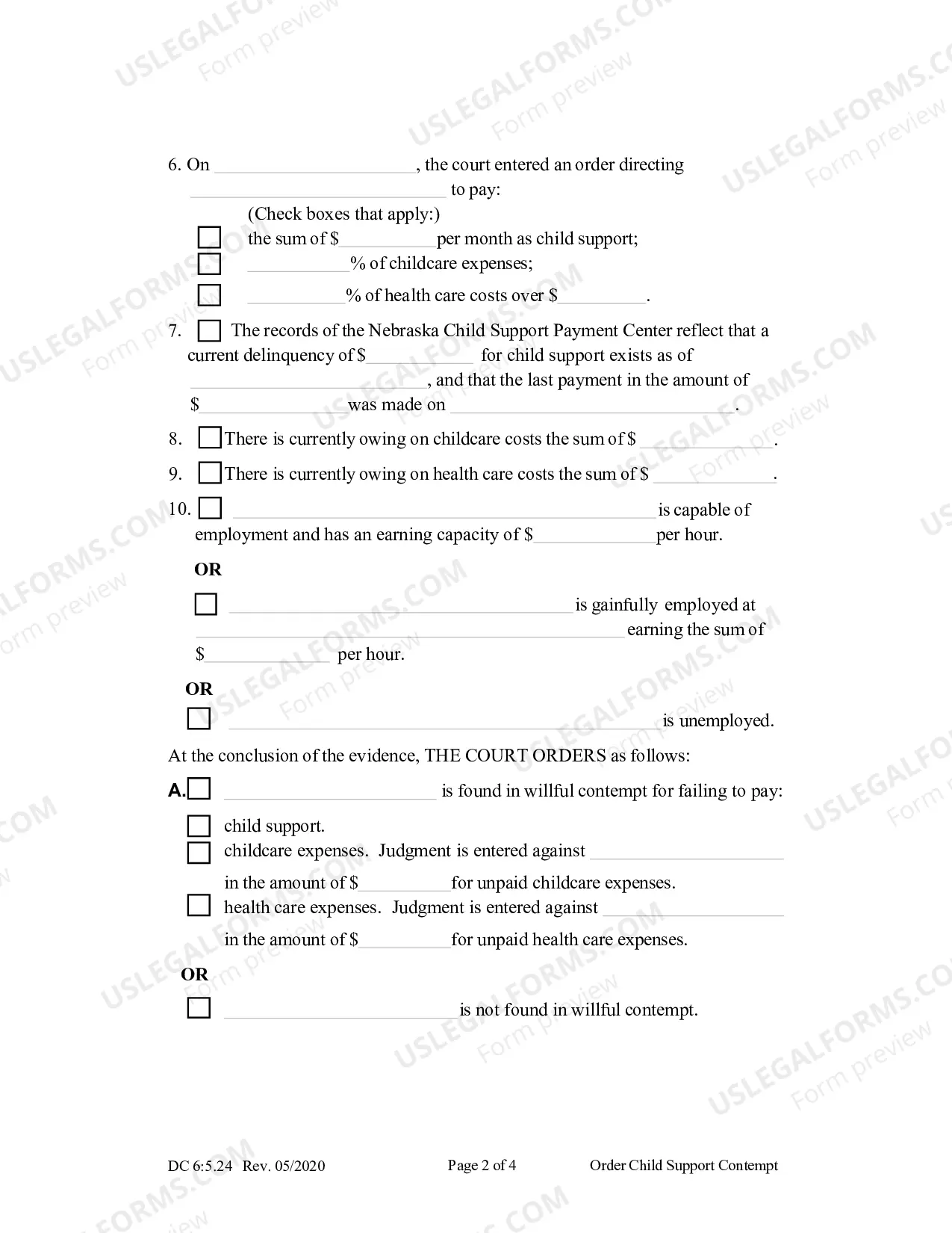 Preview Order (Child Support - Contempt)