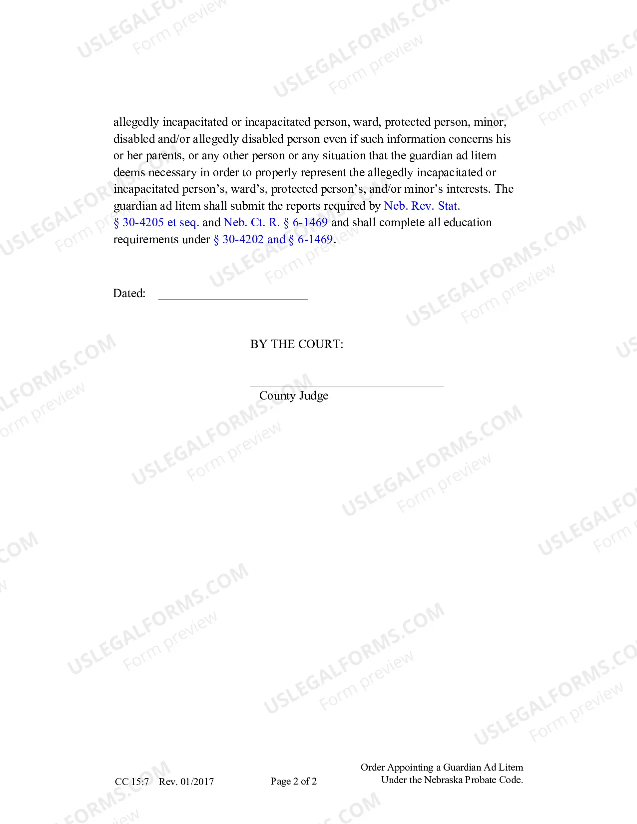 Preview Order Appointing a Guardian Ad Litem in a Proceeding Under the Nebraska Probate Code.