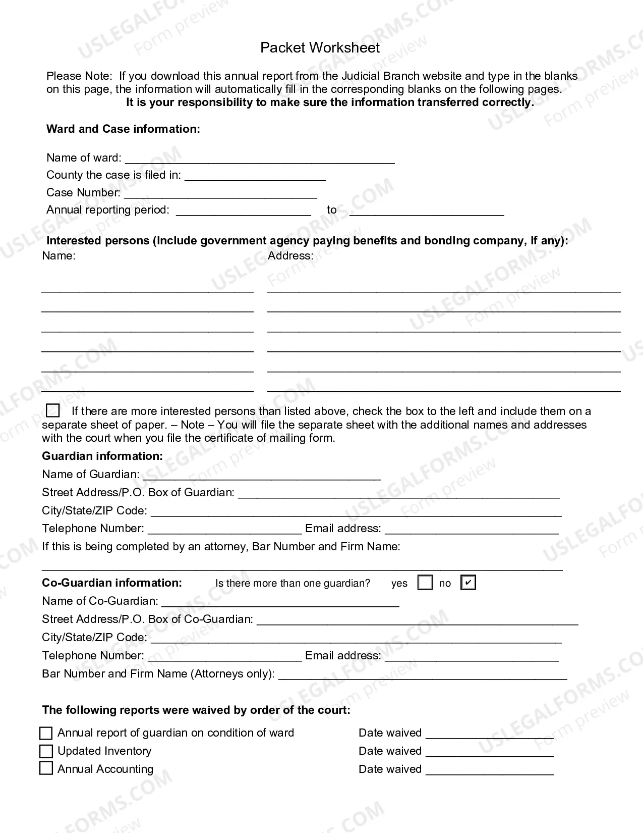 Preview Packet A (Guardianship Annual Reporting Forms)