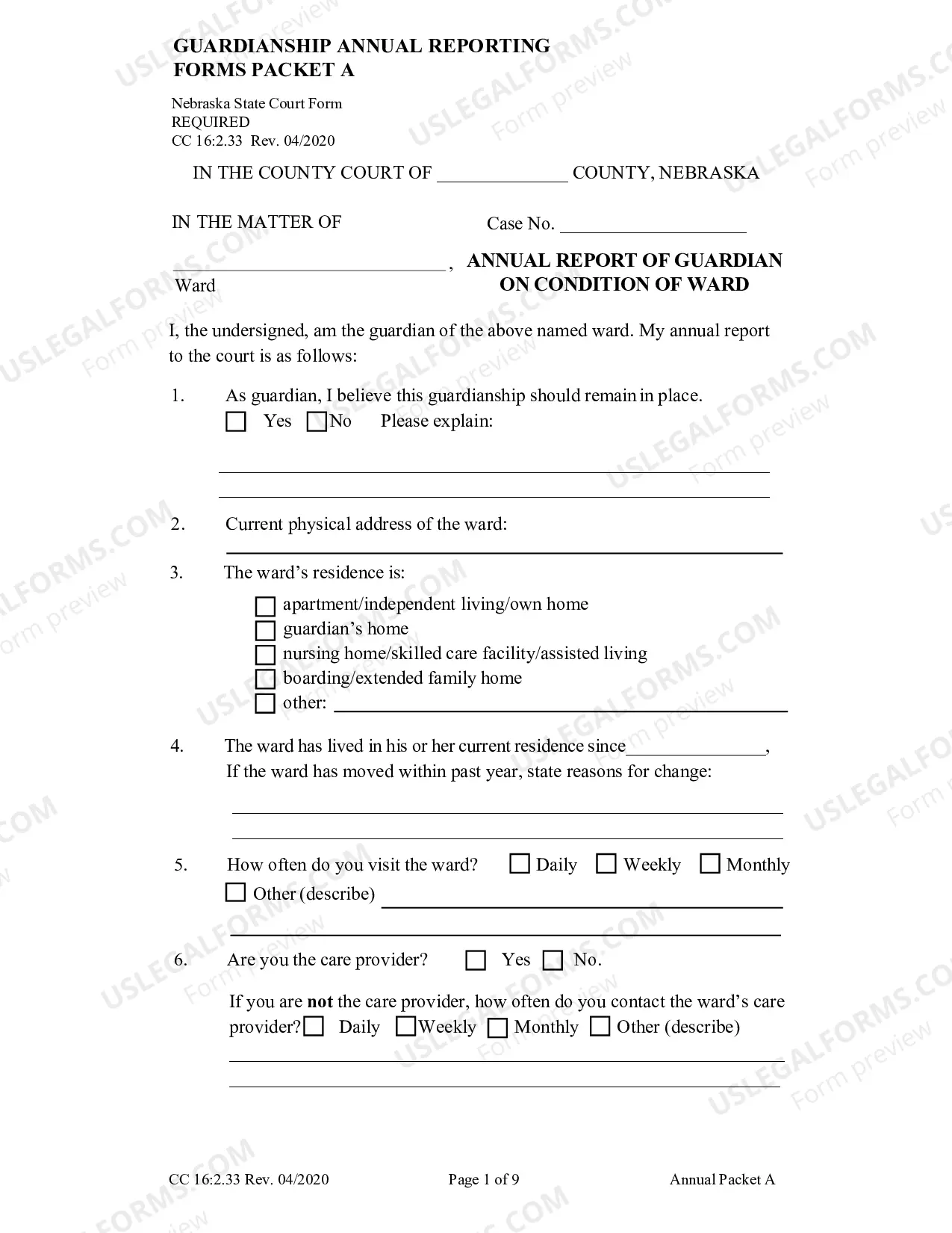 Preview Packet A (Guardianship Annual Reporting Forms)