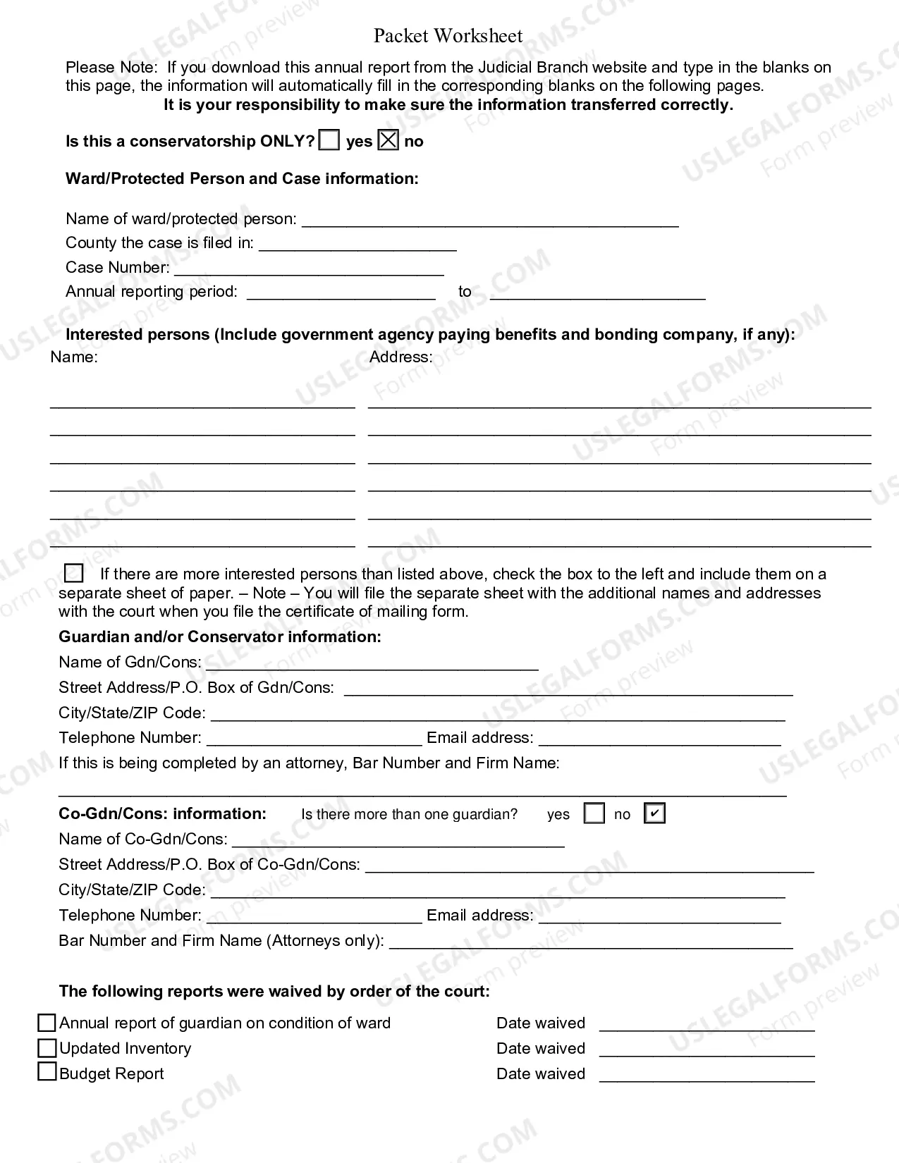 Preview Packet B (Guardianship with Budget Annual Reporting Forms)