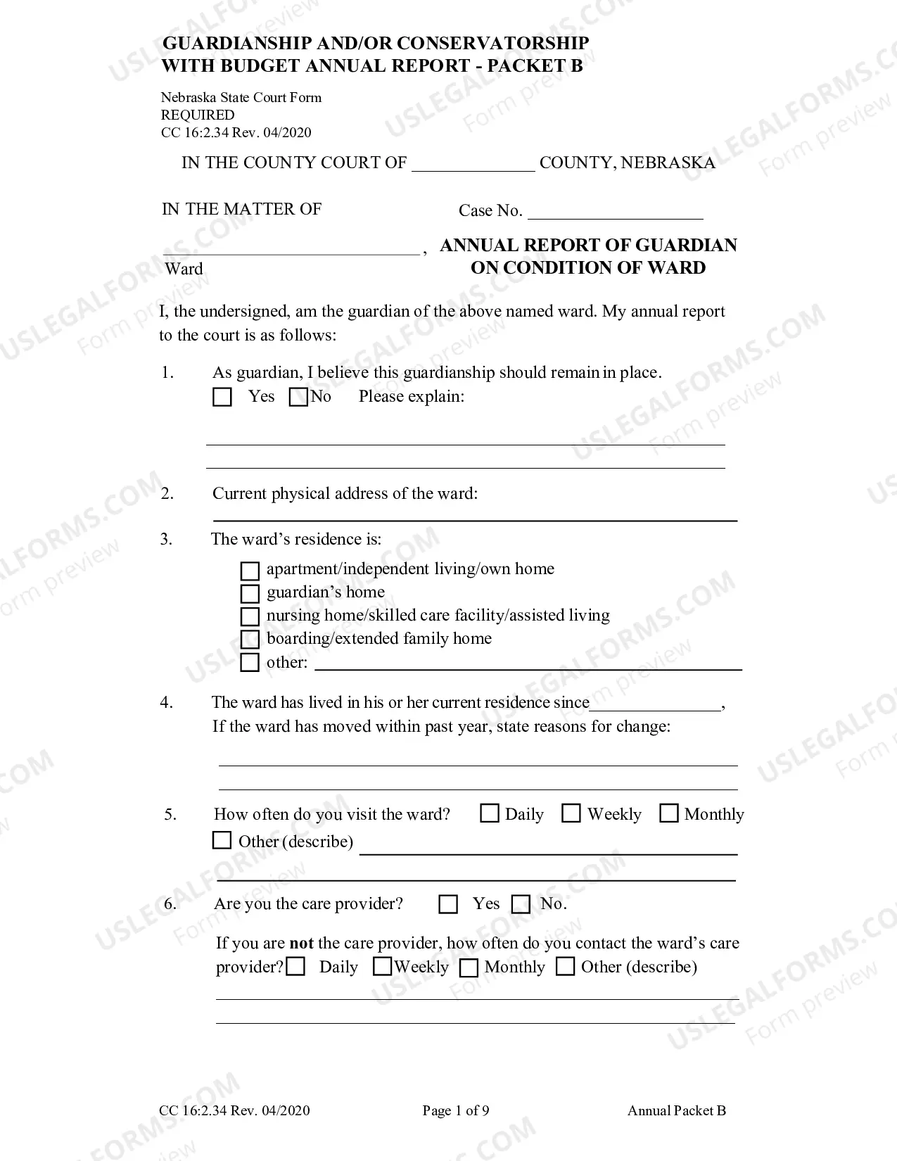 Preview Packet B (Guardianship with Budget Annual Reporting Forms)