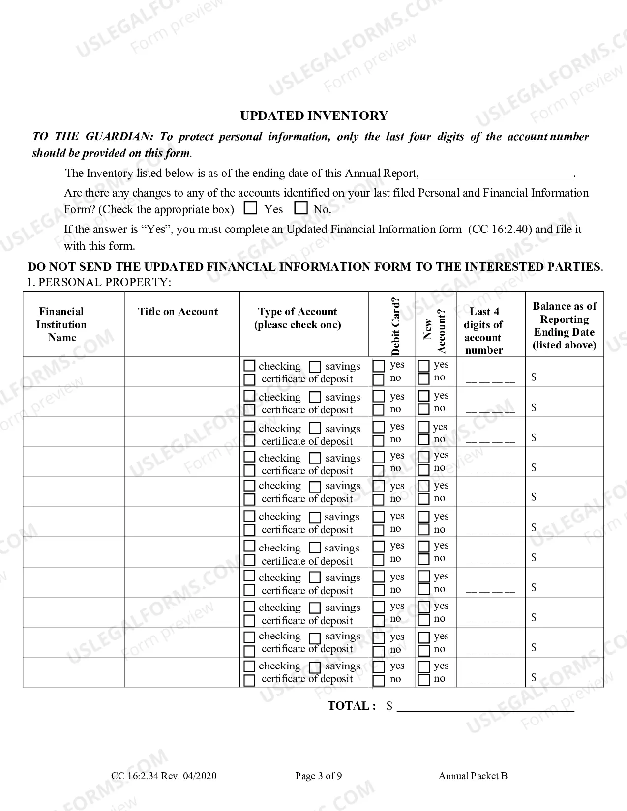 Preview Packet B (Guardianship with Budget Annual Reporting Forms)
