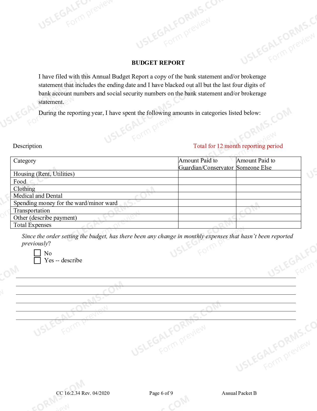 Preview Packet B (Guardianship with Budget Annual Reporting Forms)